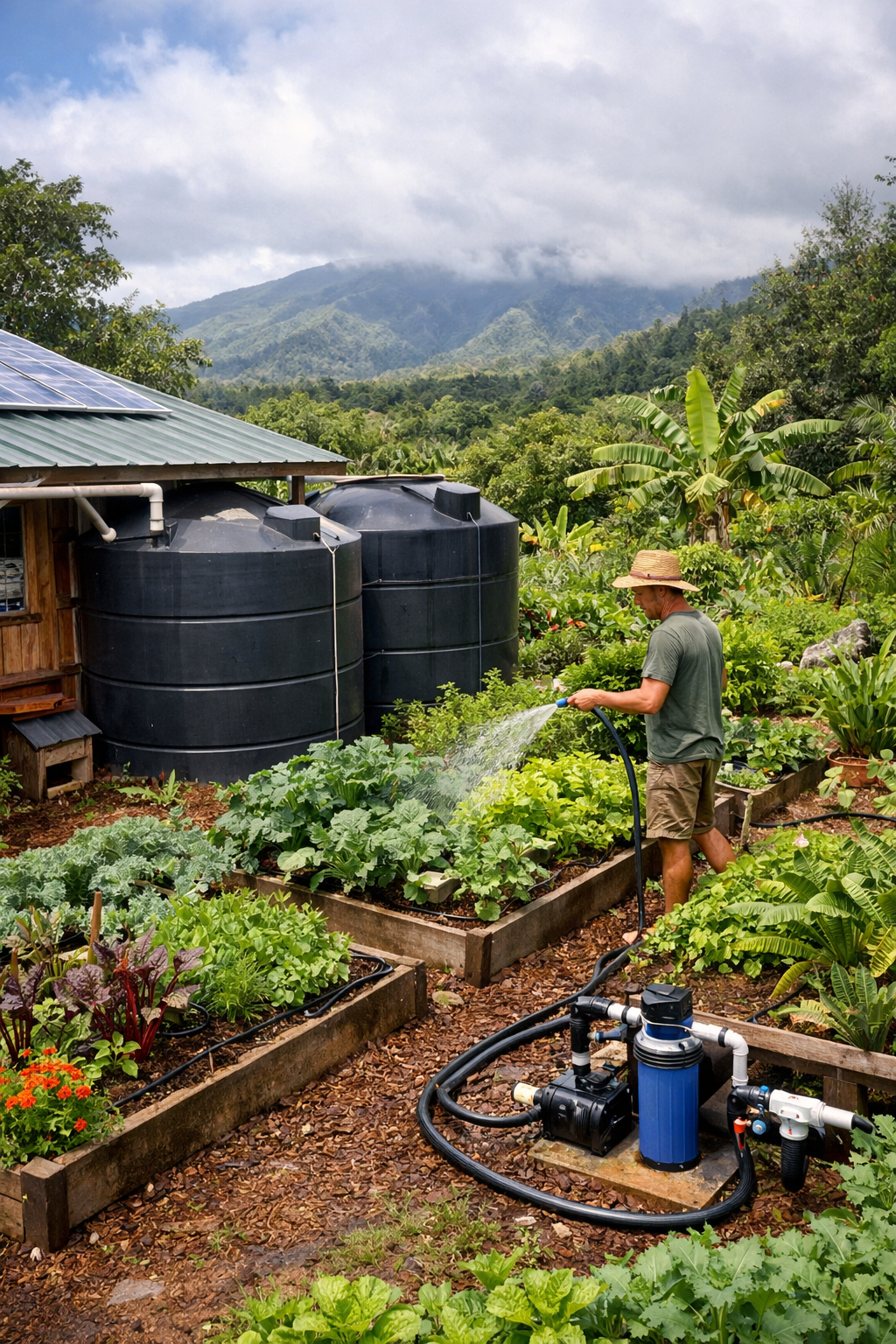 rain catchment system for garden irrigation in Haiku, Maui